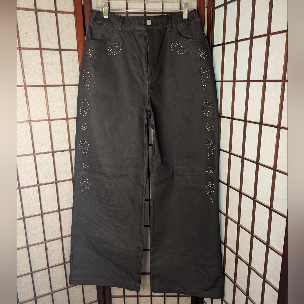 Black Studded Paisley Pants XL